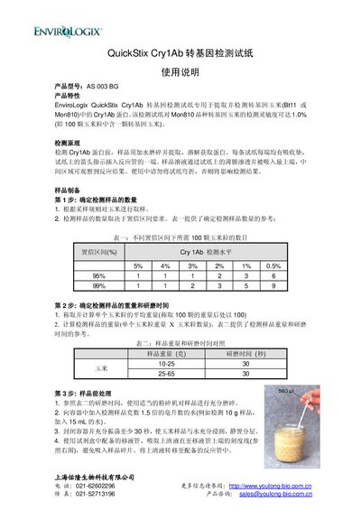 QuickStix Cry1Ab transgenosis test kit AS 003 BG User Manual