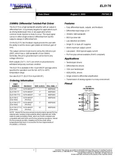 Intersil EL5176 Datasheet - cover page