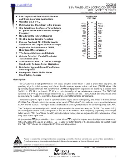 Texas Instruments CDC2536 3.3-V Phase-Lock Loop Clock Driver Datasheet - cover page