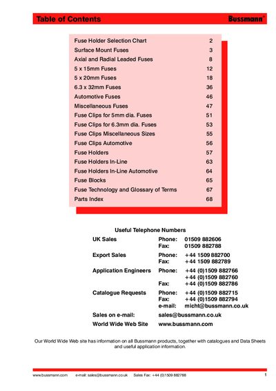 Bussmann Fuse Holder Selection Chart - cover page