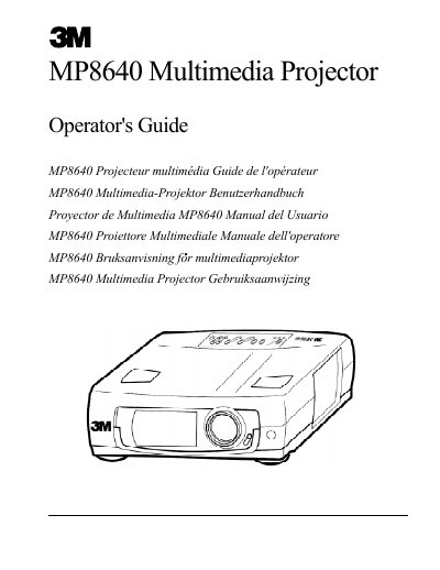 3M MP8640 Multimedia Projector Operator's Guide - cover page