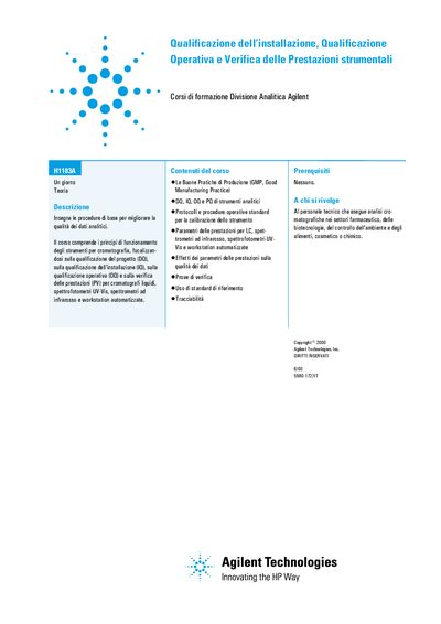 Agilent 5980-17271T Analytical Instrument Qualification Training Course - cover page