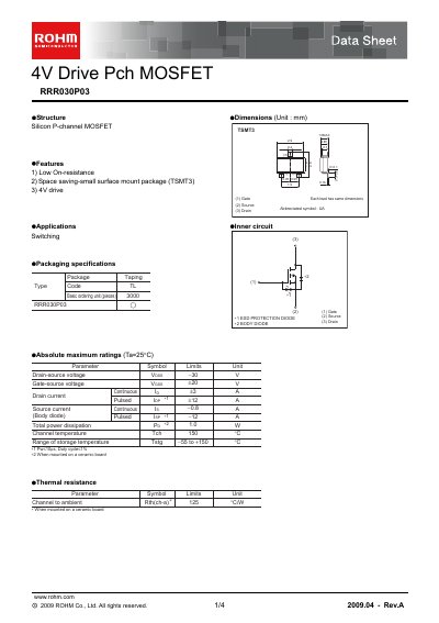 ROHM RRR030P03 Datasheet - cover page
