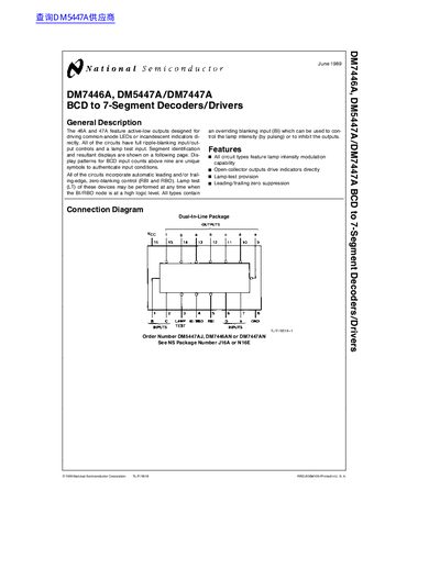 National Semiconductor DM7446A DM5447A/DM7447A handbook - cover page