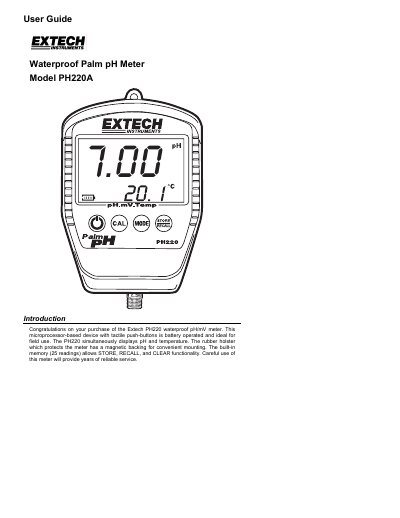 EXTECH INSTRUMENTS PH220A Waterproof Palm pH Meter user manual