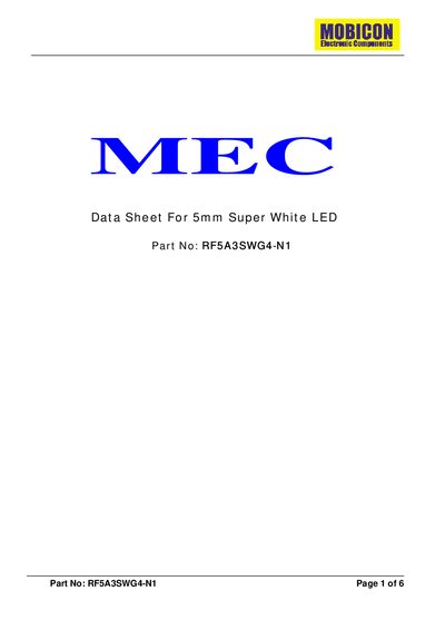 MEC RF5A3SWG4-N1 5mm Super White LED Datasheet - cover page