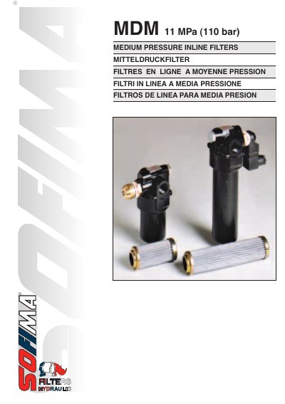 SOFIMA MDM 101/102 Medium Pressure Inline Filter Data Sheet - cover page