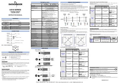 Datasensor US18 Series Analog Output Ultrasonic Sensors Instruction Manual - cover page