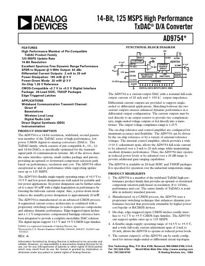 Analog Devices AD9754 TxDAC® DAC Product Handbook Rev A - cover page