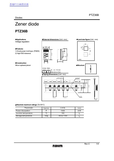 ROHM PTZ36B Zener Diode Datasheet - cover page