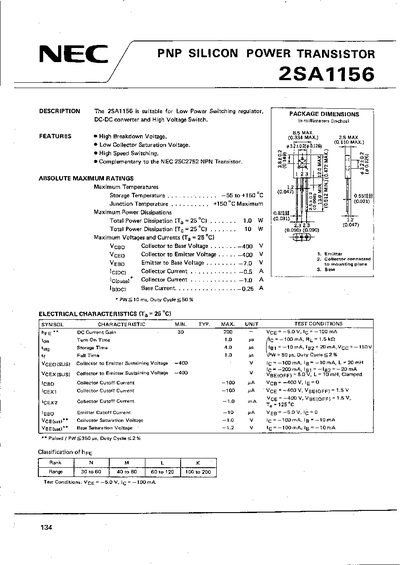 NEC 2SA1156 Datasheet - cover page