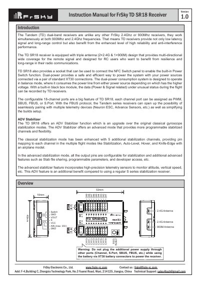FrSky TD SR18 Receiver Instruction Manual - cover page