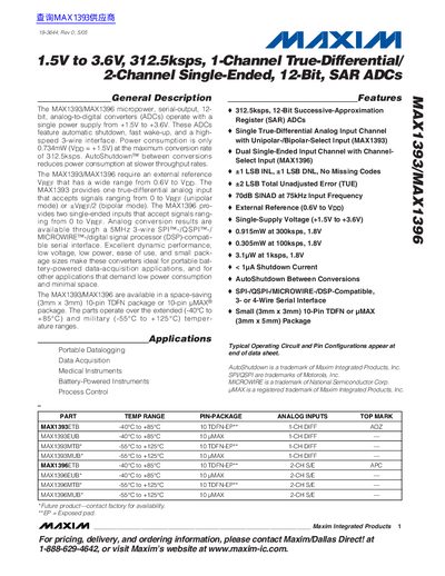 Maxim MAX1393/MAX1396 Datasheet - cover page