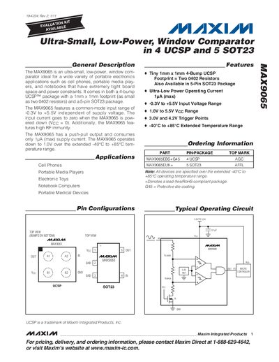 Maxim MAX9065 Window Comparator Datasheet - cover page