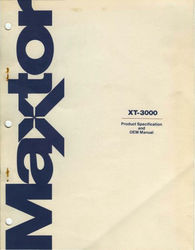 Maxtor XT-3000 Hard Drive Product Specification and OEM Manual - cover page