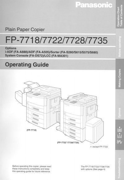 Panasonic FP-7718/7722/7728/7735 Copier Operating Instructions - cover page