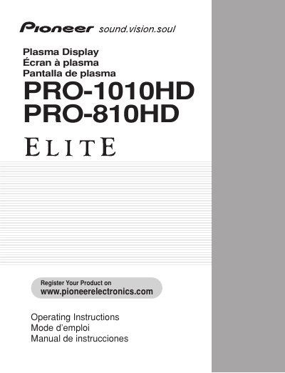 Pioneer PRO-1010HD/PRO-810HD Plasma Display Operating Instructions - cover page