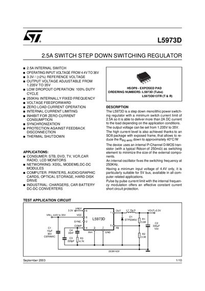 STMicroelectronics L5973D Datasheet - cover page