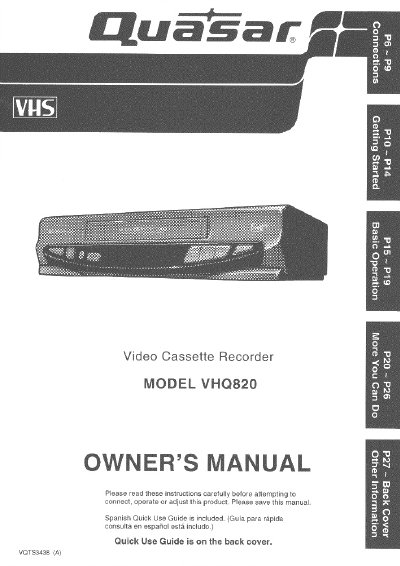 Panasonic VHQ820 VCR Owner's Manual - cover page