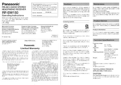Panasonic RF-SW150 Portable Radio Operating Instructions - cover page