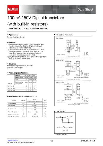 ROHM DTC123YUA Datasheet - cover page