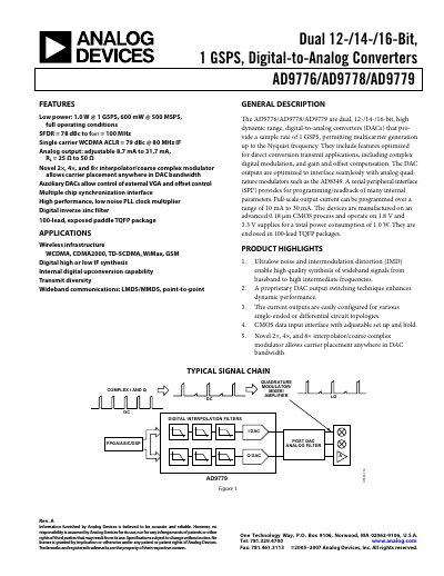 Analog Devices AD9776/AD9778/AD9779 Datasheet - cover page