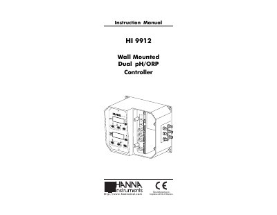 Hanna Instruments HI 9912 Wall Mounted Dual pH/ORP Controller Instruction Manual