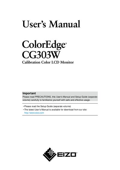 EIZO CG303W Calibration Color LCD Monitor User Manual - cover page