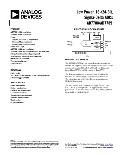 Analog Devices AD7788/AD7789 Sigma-Delta ADC Datasheet - cover page