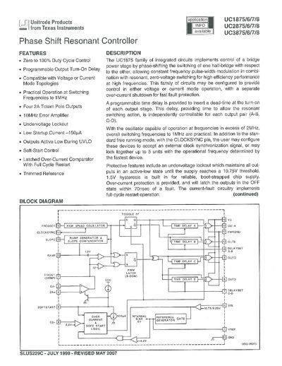 Unitrode UC1875/6/7/8, UC2875/6/7/8, UC3875/6/7/8 Phase Shift Resonant Controller Datasheet - cover page