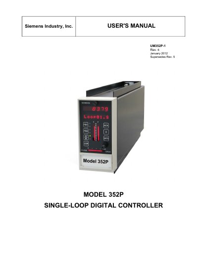 Siemens 352P Single-Loop Digital Controller User Manual - cover page