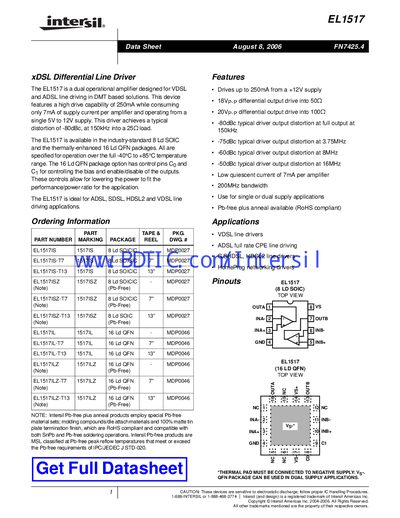 Intersil EL1517 Datasheet - cover page