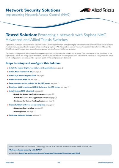 Sophos NAC Advanced Tested Solution Implementation Guide - cover page