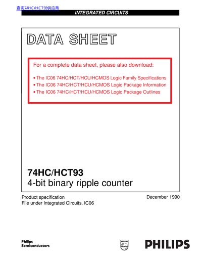 Philips 74HC/HCT93 4-bit Binary Ripple Counter Datasheet - cover page