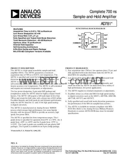 Analog Devices AD781 Datasheet - cover page