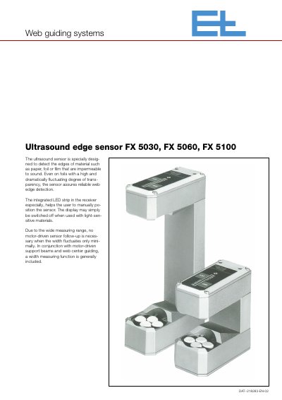 Erhardt + Leimer FX 5030/5060/5100 Ultrasound Edge Sensor Technical Data Sheet - cover page