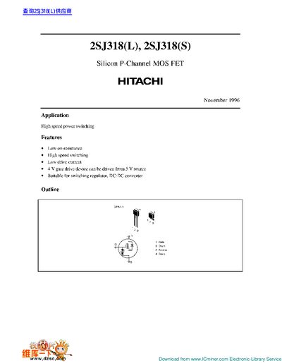 Hitachi 2SJ318 Series Silicon P-Channel MOS FET Datasheet - cover page