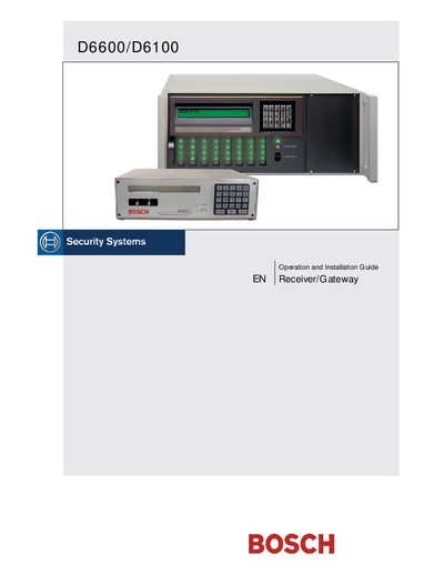 Bosch D6600/D6100 Receiver/Gateway Operation and Installation Guide - cover page