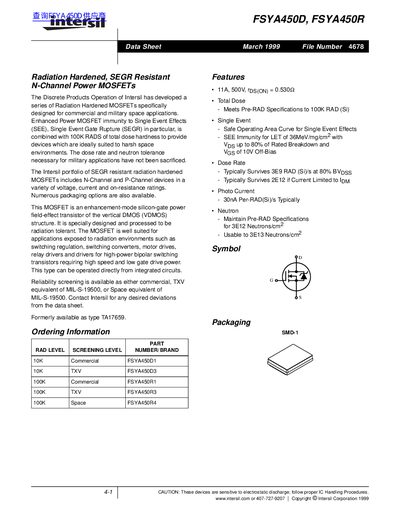 Intersil FSYA450D / FSYA450R Datasheet - cover page