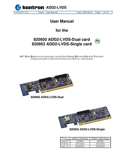 Kontron ADD2-LVDS User Manual - cover page