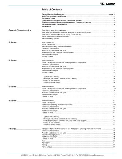 LEMO Connectors Main Characteristics Manual - cover page