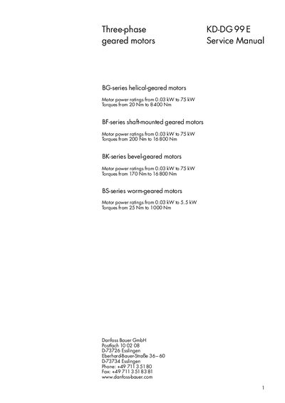 Danfoss BG/BF/BK/BS Series Geared Motors Service Manual - cover page
