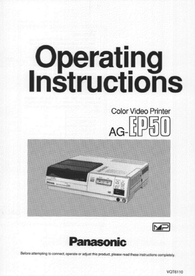 Panasonic AG-EP50 Color Video Printer Operating Instructions - cover page