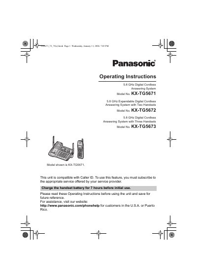 Panasonic KX-TG5671/KX-TG5672/KX-TG5673 Manual - cover page