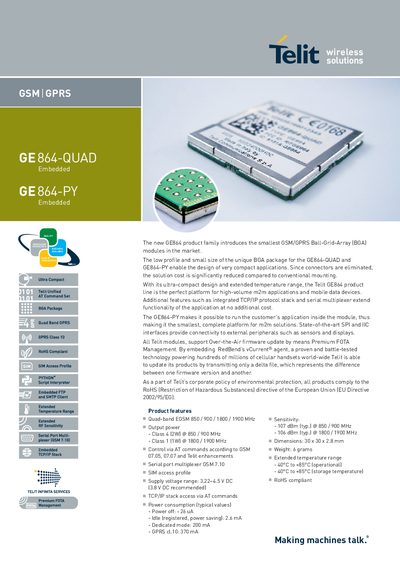 Telit GE864-QUAD / GE864-PY Datasheet - cover page