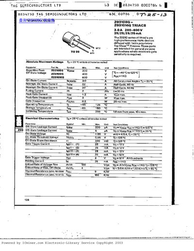 Z0310BG Z0310MG TRIACS  - cover page