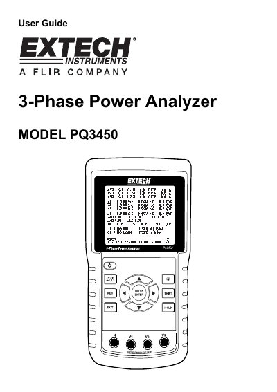 Extech PQ3450 3-Phase Power Analyzer User Guide - cover page