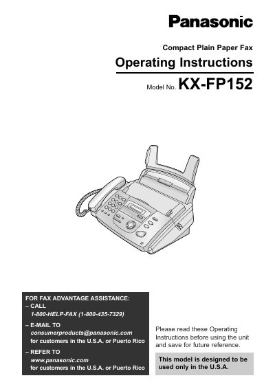 Panasonic KX-FP152 Plain Paper Fax Operating Instructions - cover page