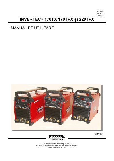 Lincoln Electric Invertec 170TX/TPX and 220TPX User Manual