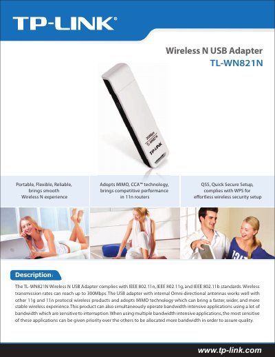 TP-Link TL-WN821N Wireless N USB Adapter User Guide - cover page